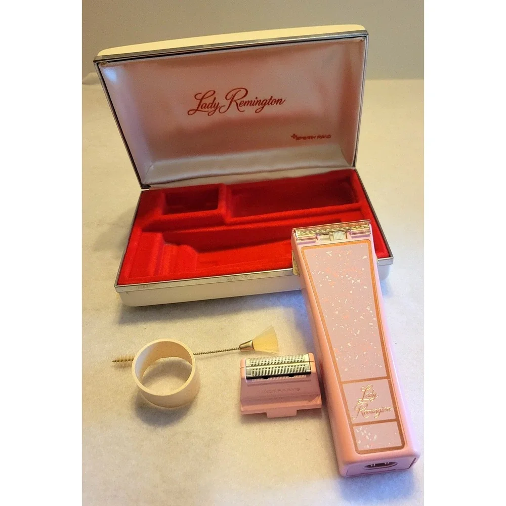 Vtg Lady Remington Electric Shaver MCM Grooming Kit Pink Gold - Untested no Cord